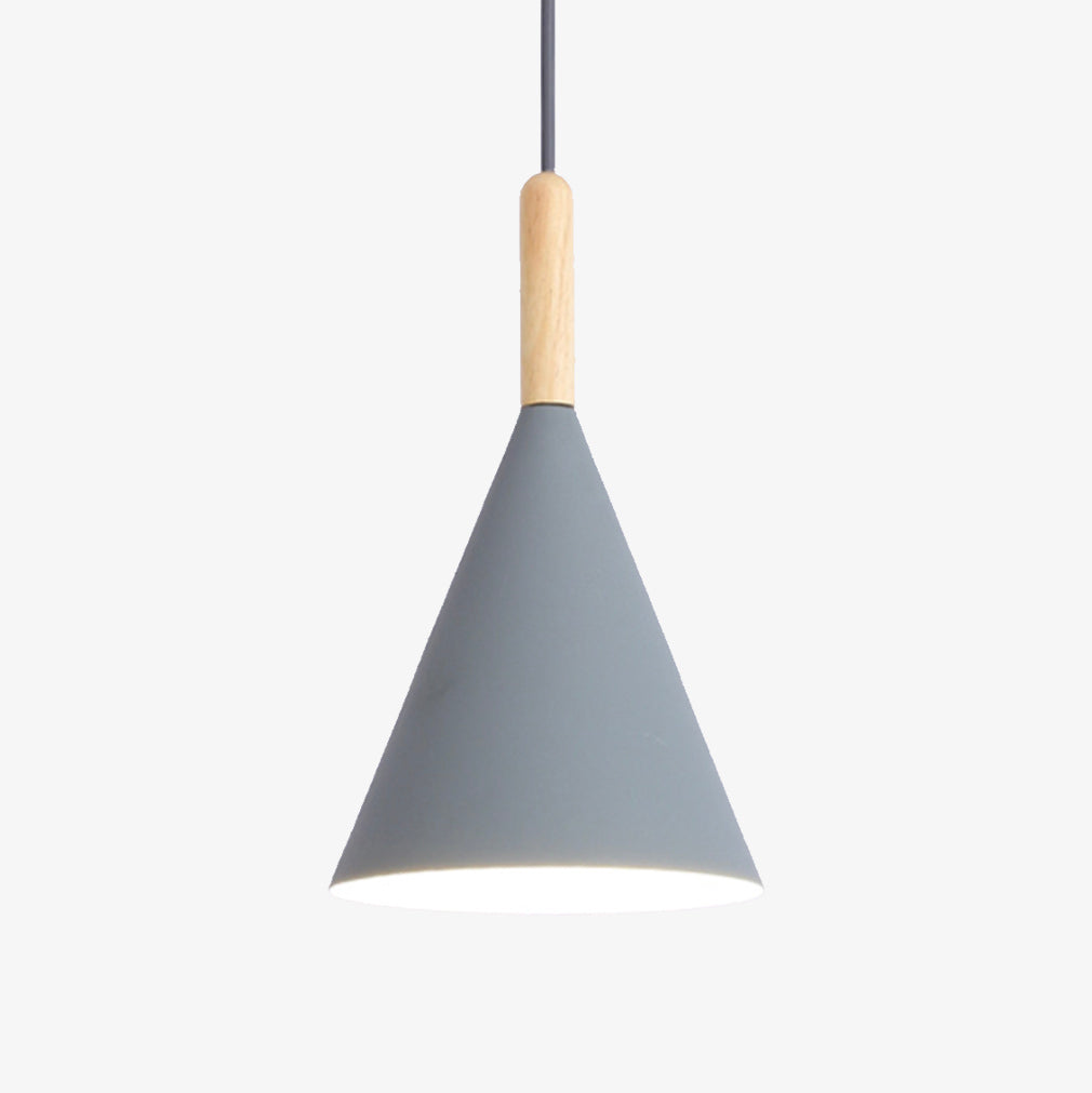 Suspension Conique Métal Coloré avec Tige en Bois – Éclairage pour Cuisine Éclairage Electro Paris Gris - S