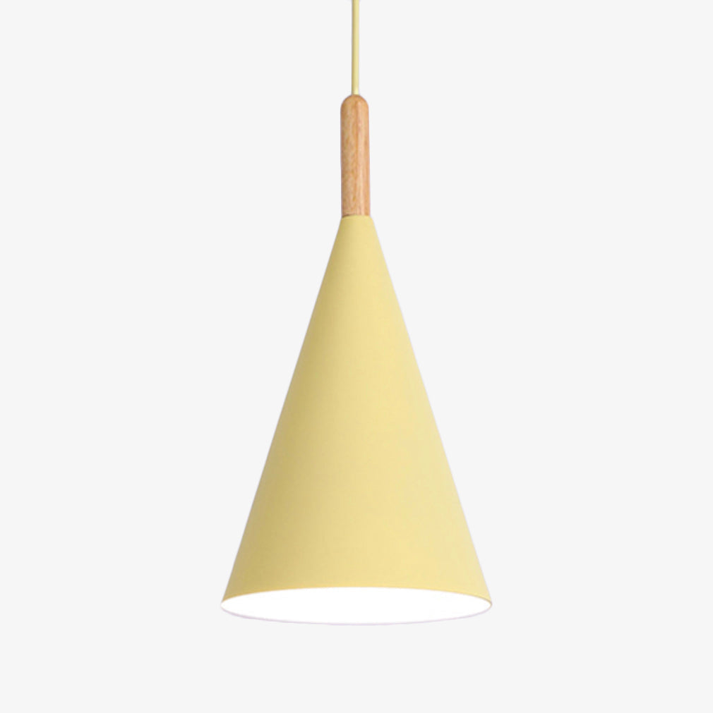 Suspension Conique Métal Coloré avec Tige en Bois – Éclairage pour Cuisine Éclairage Electro Paris Jaune - S