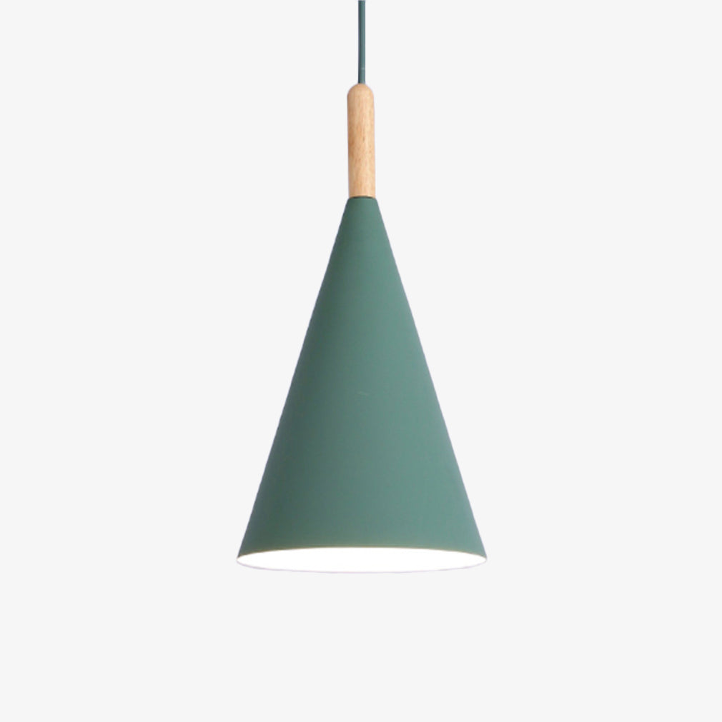 Suspension Conique Métal Coloré avec Tige en Bois – Éclairage pour Cuisine Éclairage Electro Paris Vert - S