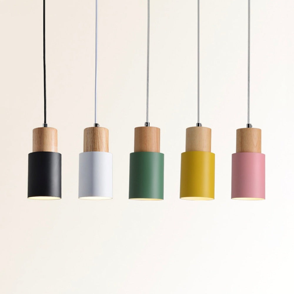 Suspension Cylindrique en Bois et Aluminium – Éclairage Moderne pour Cuisine et Salon Éclairage Electro Paris