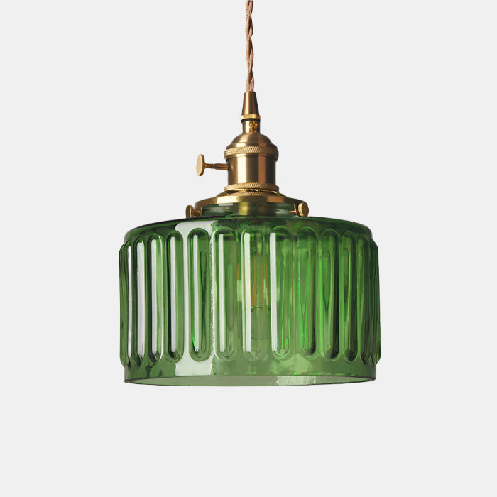 Suspension Cylindrique en Verre Style Vintage Ceiling Lamp Electro Paris Vert Tête unique