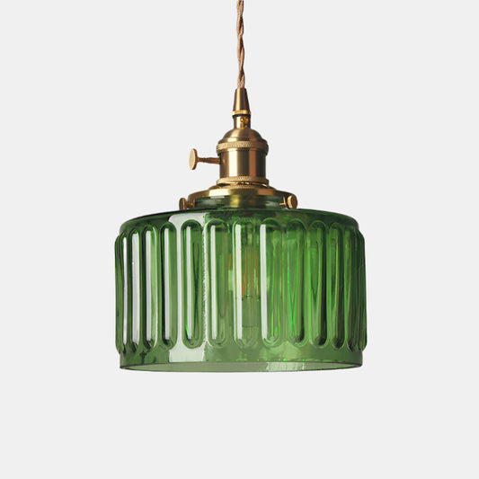 Suspension Cylindrique en Verre Style Vintage Ceiling Lamp Electro Paris Vert Tête unique