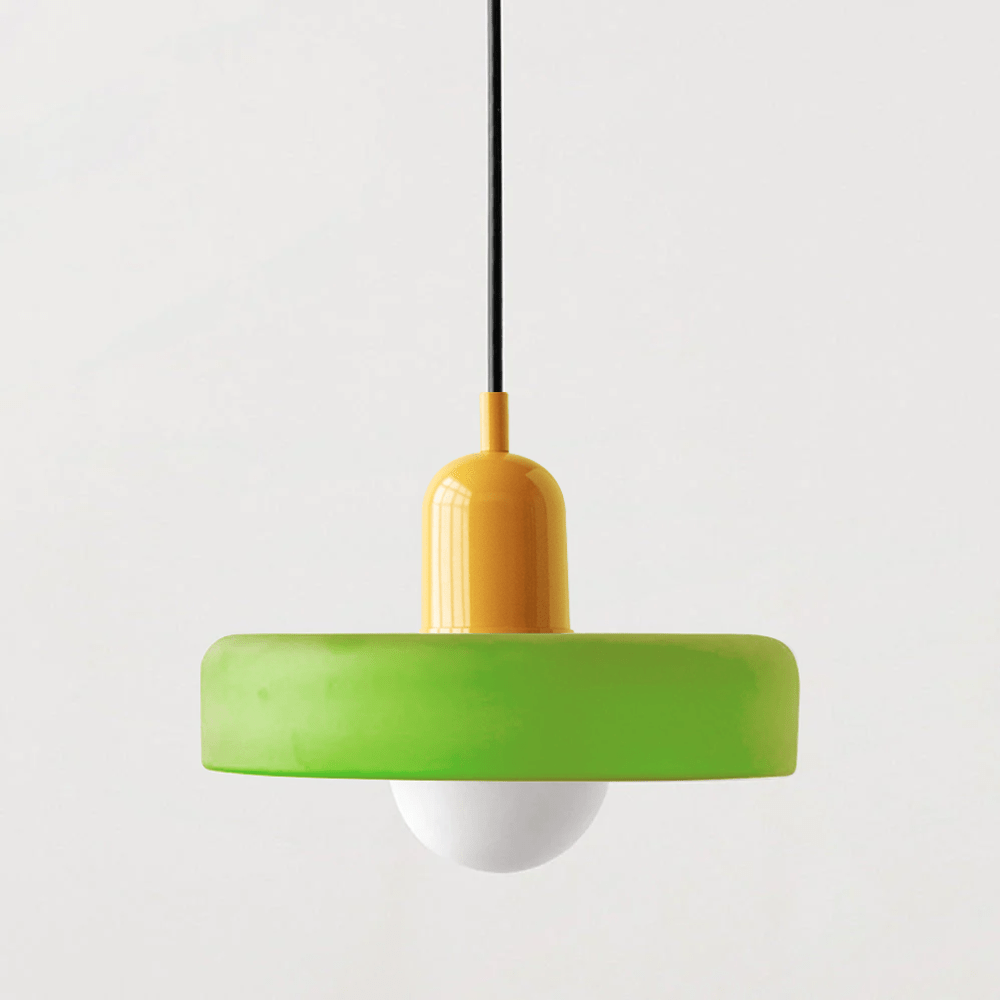 Suspension En Verre Coloré Design Bauhaus Rond lampe suspendue Electro Paris Vert Glacé Jaune 25 x 18 cm