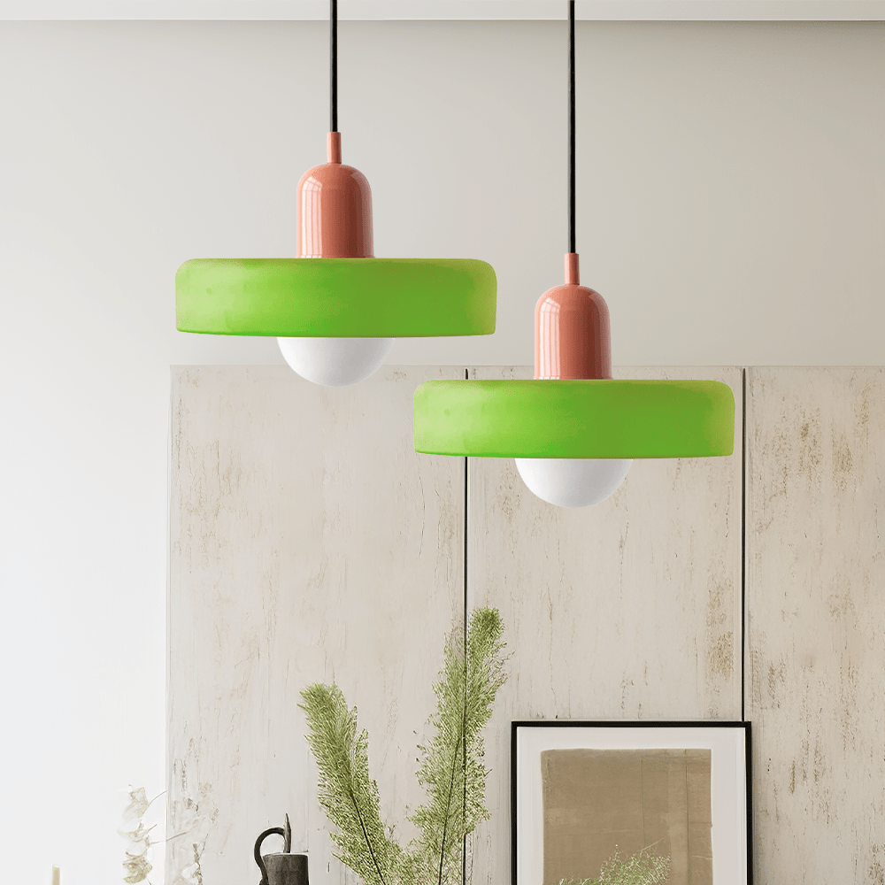 Suspension En Verre Coloré Design Bauhaus Rond lampe suspendue Electro Paris Vert Glacé Rose 25 x 18 cm