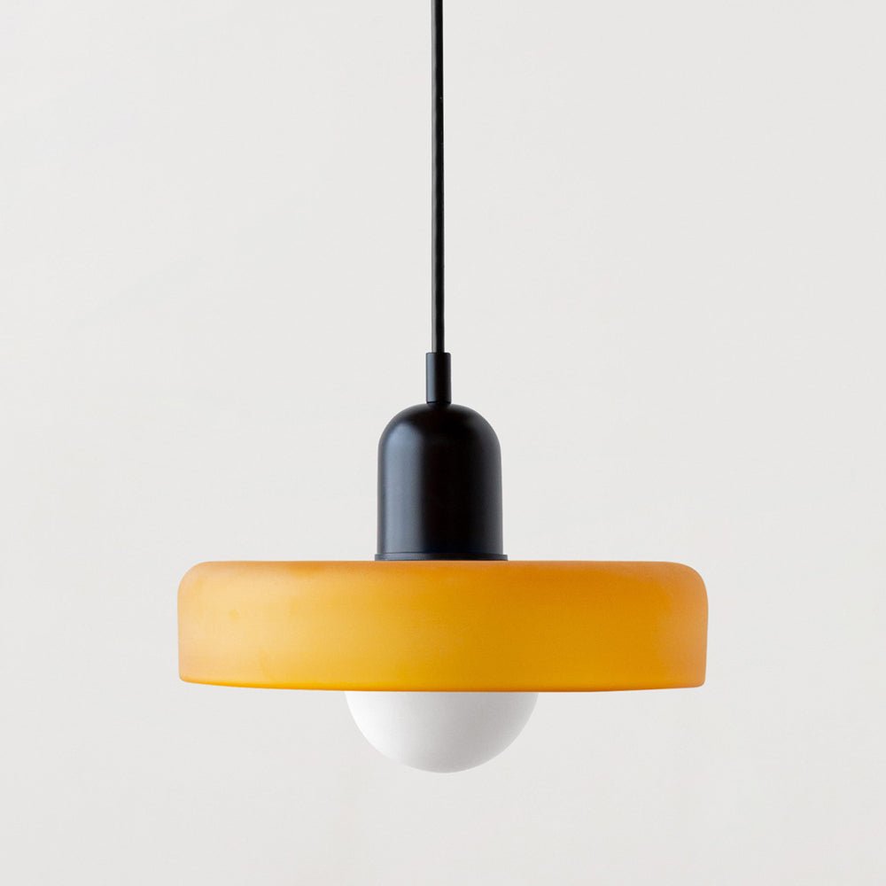 Suspension En Verre Coloré Design Bauhaus Rond lampe suspendue Electro Paris Jaune Glacé Noir 25 x 18 cm