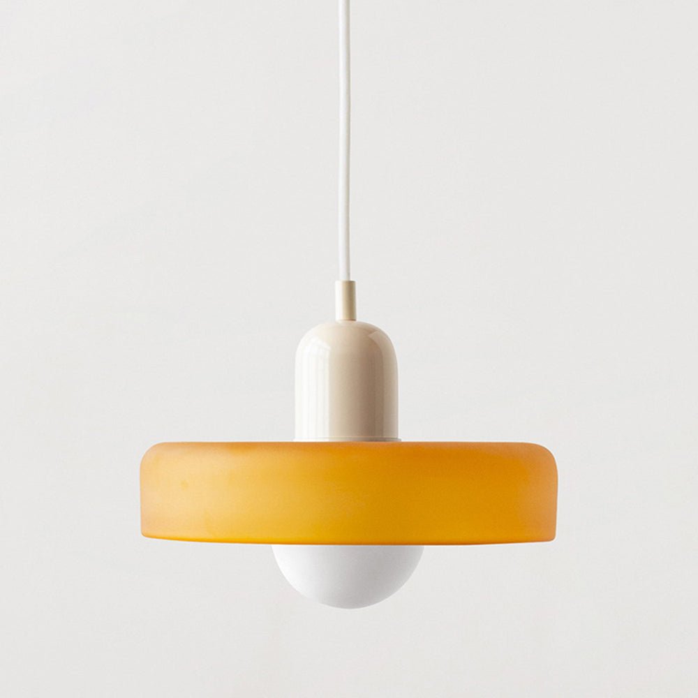 Suspension En Verre Coloré Design Bauhaus Rond lampe suspendue Electro Paris Jaune Glacé Beige 25 x 18 cm