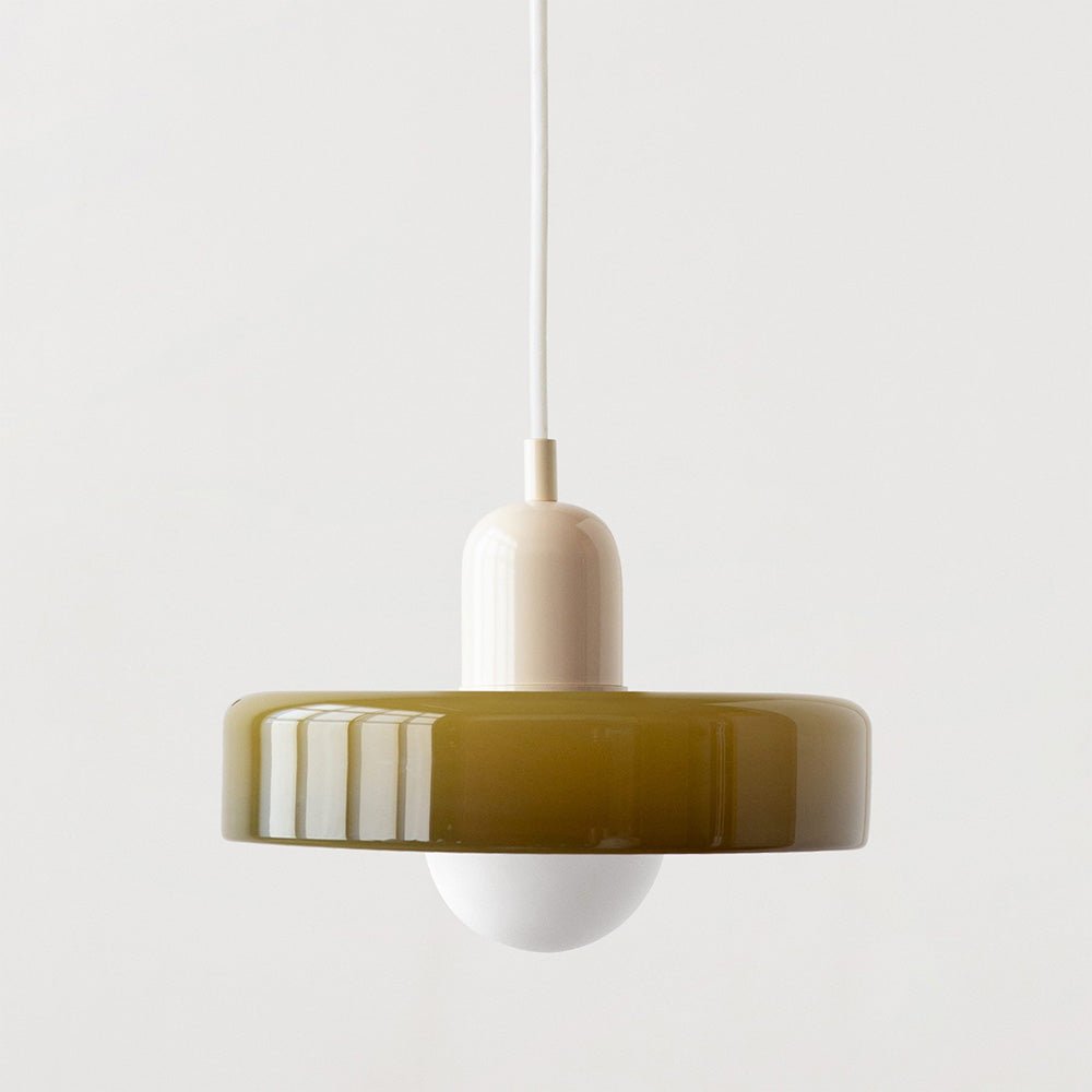 Suspension En Verre Coloré Design Bauhaus Rond lampe suspendue Electro Paris Vert Beige 25 x 18 cm
