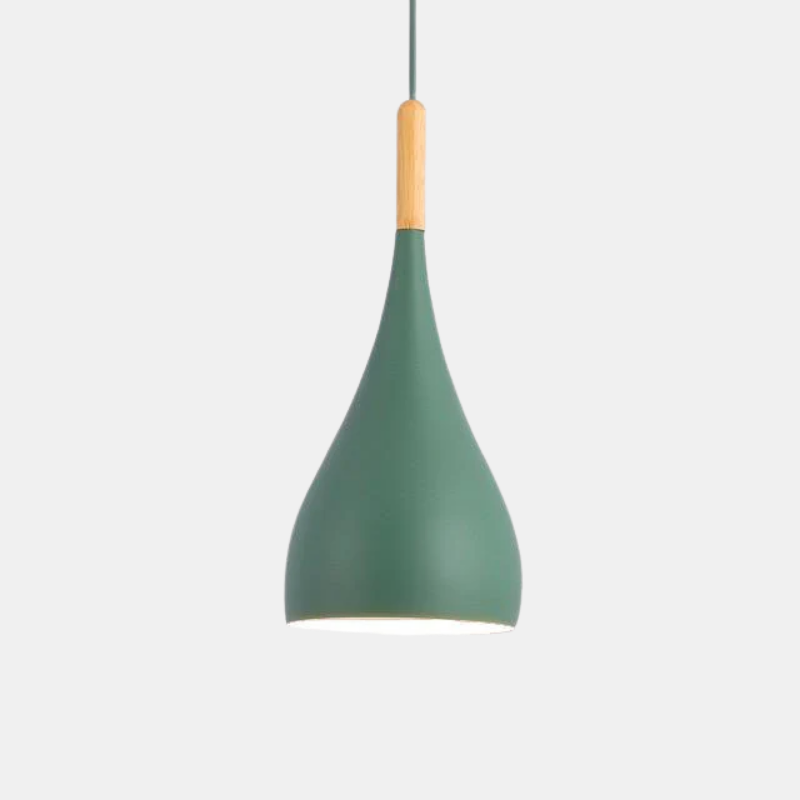Suspension LED Métal Coloré – Abat-Jour Bois Scandinave Ajustable, E27, 150 cm Éclairage Electro Paris Vert A