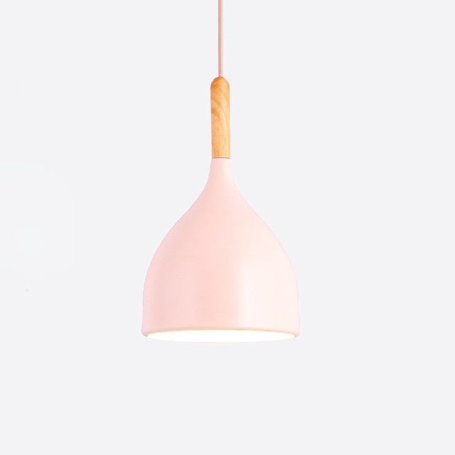 Suspension LED Métal Coloré – Abat-Jour Bois Scandinave Ajustable, E27, 150 cm Éclairage Electro Paris Rose B