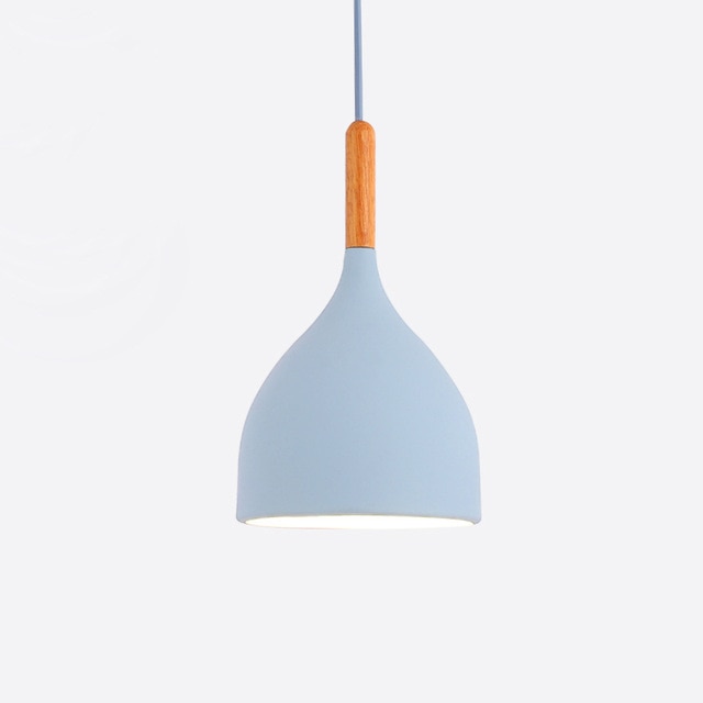 Suspension LED Métal Coloré – Abat-Jour Bois Scandinave Ajustable, E27, 150 cm Éclairage Electro Paris Bleu B