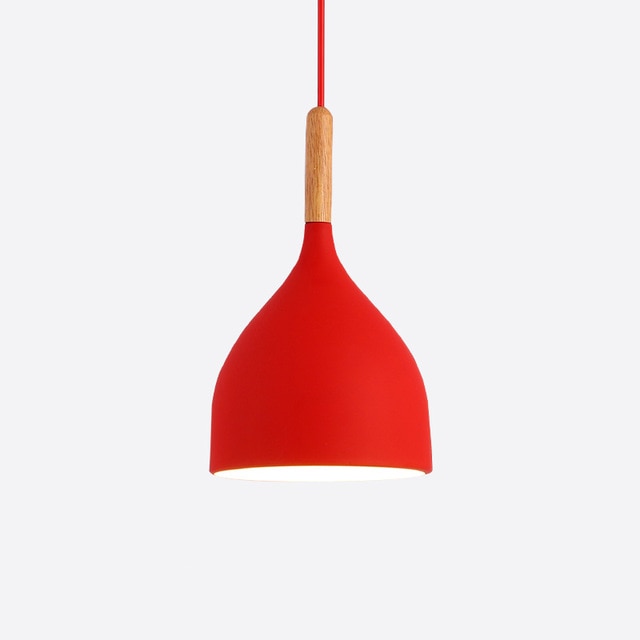 Suspension LED Métal Coloré – Abat-Jour Bois Scandinave Ajustable, E27, 150 cm Éclairage Electro Paris Rouge B
