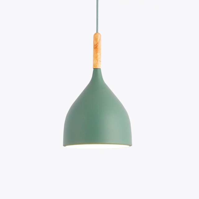 Suspension LED Métal Coloré – Abat-Jour Bois Scandinave Ajustable, E27, 150 cm Éclairage Electro Paris