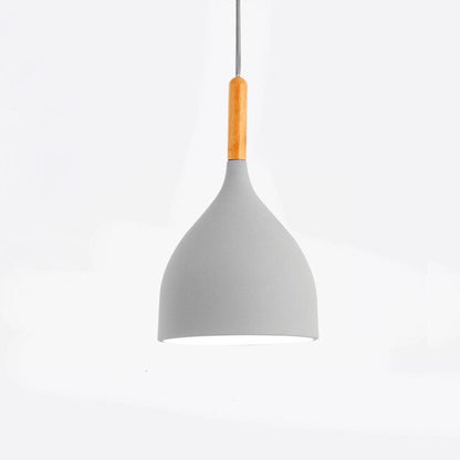 Suspension LED Métal Coloré – Abat-Jour Bois Scandinave Ajustable, E27, 150 cm Éclairage Electro Paris Gris B