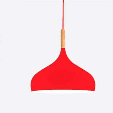 Suspension LED Métal Coloré – Abat-Jour Bois Scandinave Ajustable, E27, 150 cm Éclairage Electro Paris Rouge C