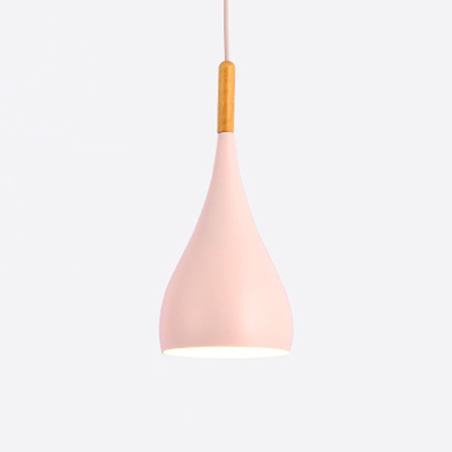 Suspension LED Métal Coloré – Abat-Jour Bois Scandinave Ajustable, E27, 150 cm Éclairage Electro Paris Rose A