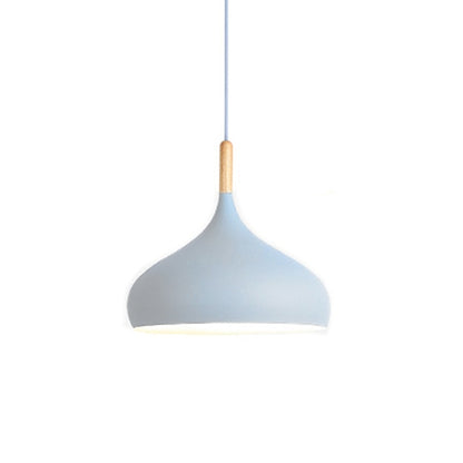 Suspension LED Métal Coloré – Abat-Jour Bois Scandinave Ajustable, E27, 150 cm Éclairage Electro Paris Bleu C