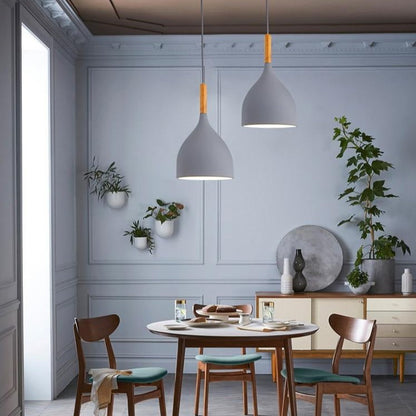Suspension LED Métal Coloré – Abat-Jour Bois Scandinave Ajustable, E27, 150 cm Éclairage Electro Paris