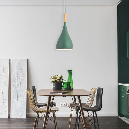 Suspension LED Métal Coloré – Abat-Jour Bois Scandinave Ajustable, E27, 150 cm Éclairage Electro Paris