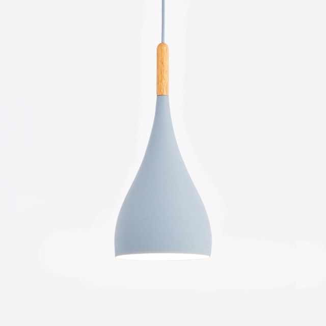 Suspension LED Métal Coloré – Abat-Jour Bois Scandinave Ajustable, E27, 150 cm Éclairage Electro Paris Bleu A