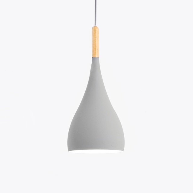 Suspension LED Métal Coloré – Abat-Jour Bois Scandinave Ajustable, E27, 150 cm Éclairage Electro Paris Gris A