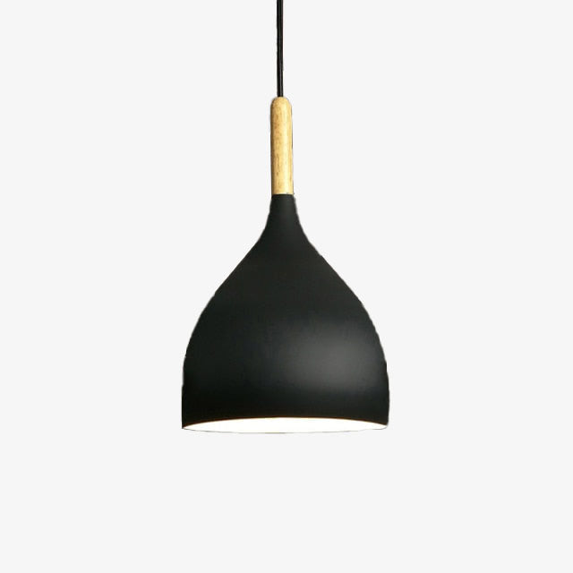 Suspension LED Métal Coloré – Abat-Jour Bois Scandinave Ajustable, E27, 150 cm Éclairage Electro Paris Noir B