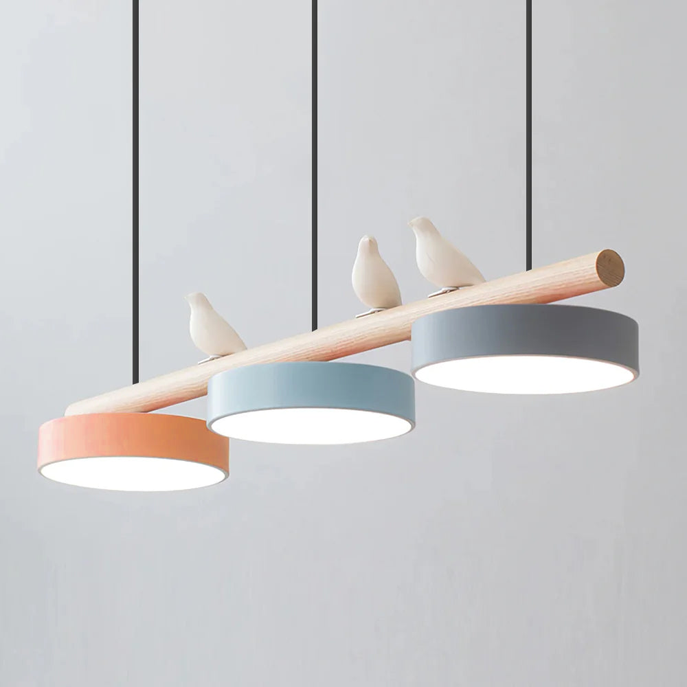 Suspension LED réglable en forme d'oiseau pour une atmosphère paisible Ceiling Lamp Electro Paris Orange & Bleu & Gris Câble noir Lumière chaude