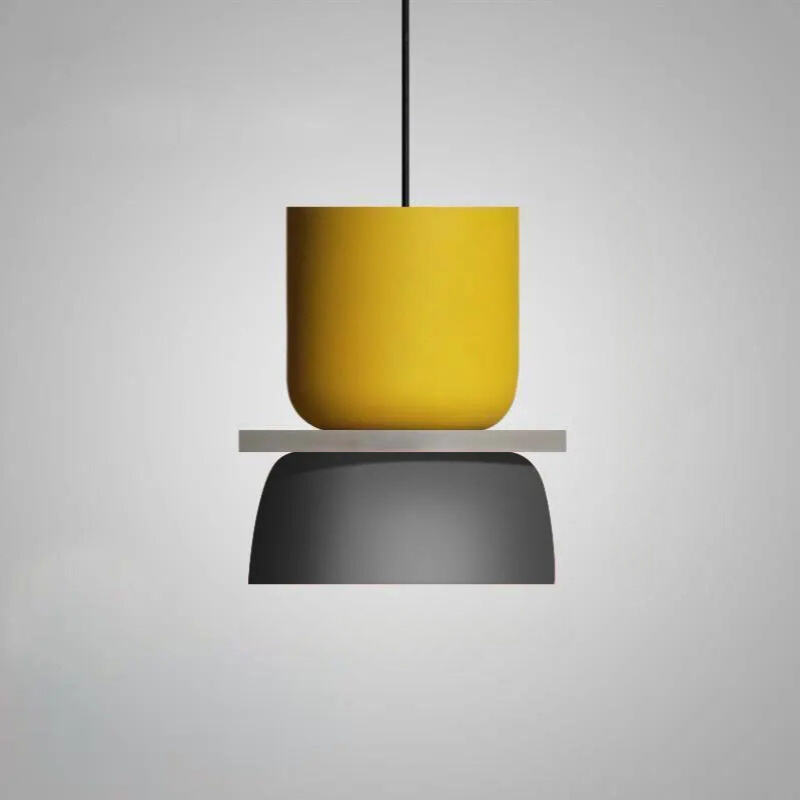 Suspension Minimaliste Moderne avec Accent en Bois pour Éclairage de Cuisine et Salle à Manger Éclairage Electro Paris Jaune + Gris (S)