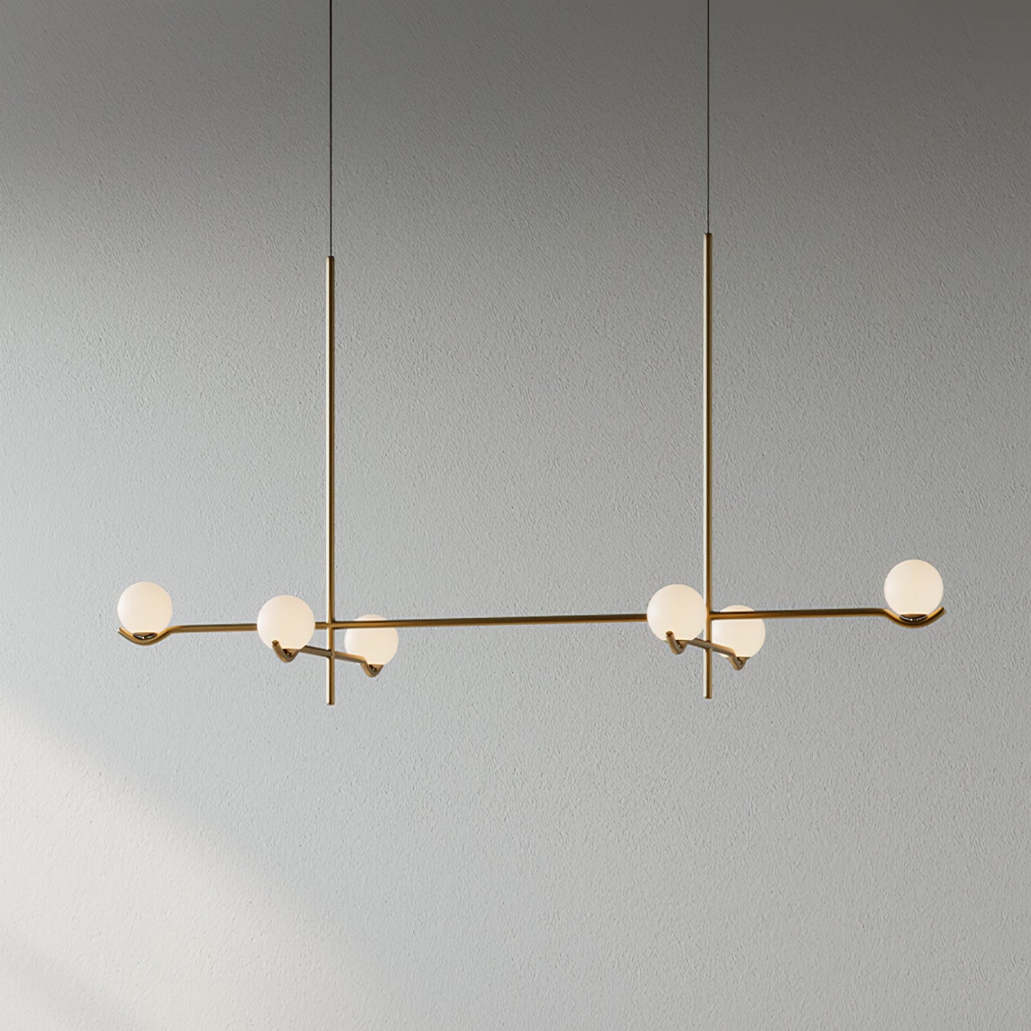 Suspension Moderne Minimaliste en Verre au Design Élégant Suspendu Ceiling Lamp Electro Paris 6 têtes L 120cm x H 62cm Or & Blanc