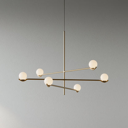 Suspension Moderne Minimaliste en Verre au Design Élégant Suspendu Ceiling Lamp Electro Paris 6 têtes L 90cm x H 62cm Or & Blanc