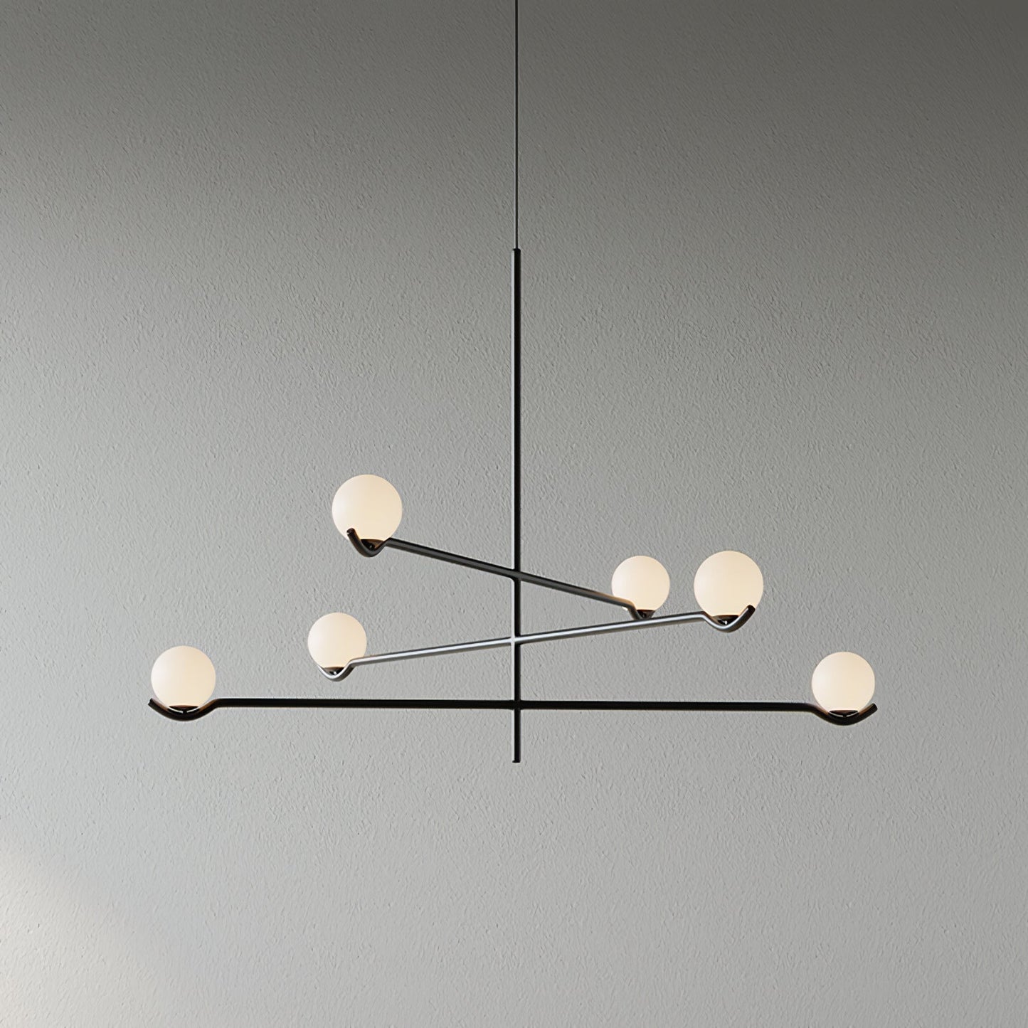 Suspension Moderne Minimaliste en Verre au Design Élégant Suspendu Ceiling Lamp Electro Paris 6 têtes L 90cm x H 62cm Noir & Blanc