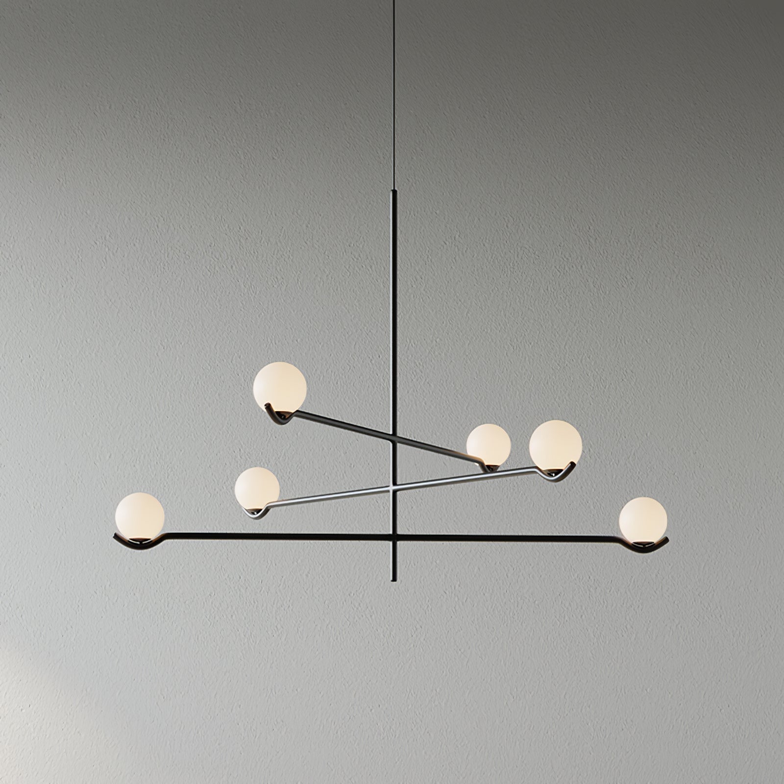 Suspension Moderne Minimaliste en Verre au Design Élégant Suspendu Ceiling Lamp Electro Paris 6 têtes L 90cm x H 62cm Noir & Blanc