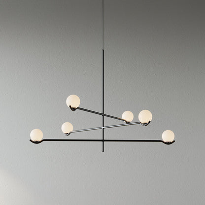 Suspension Moderne Minimaliste en Verre au Design Élégant Suspendu Ceiling Lamp Electro Paris 6 têtes L 90cm x H 62cm Noir & Blanc
