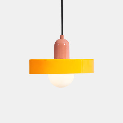 Suspension Moderne avec Diffuseur Givré et Abat-Jour Coloré Ceiling Lamp Electro Paris Ø 9.8″ x H 8.7″ / Dia 25cm x H 22cm Orange & Rose crevette