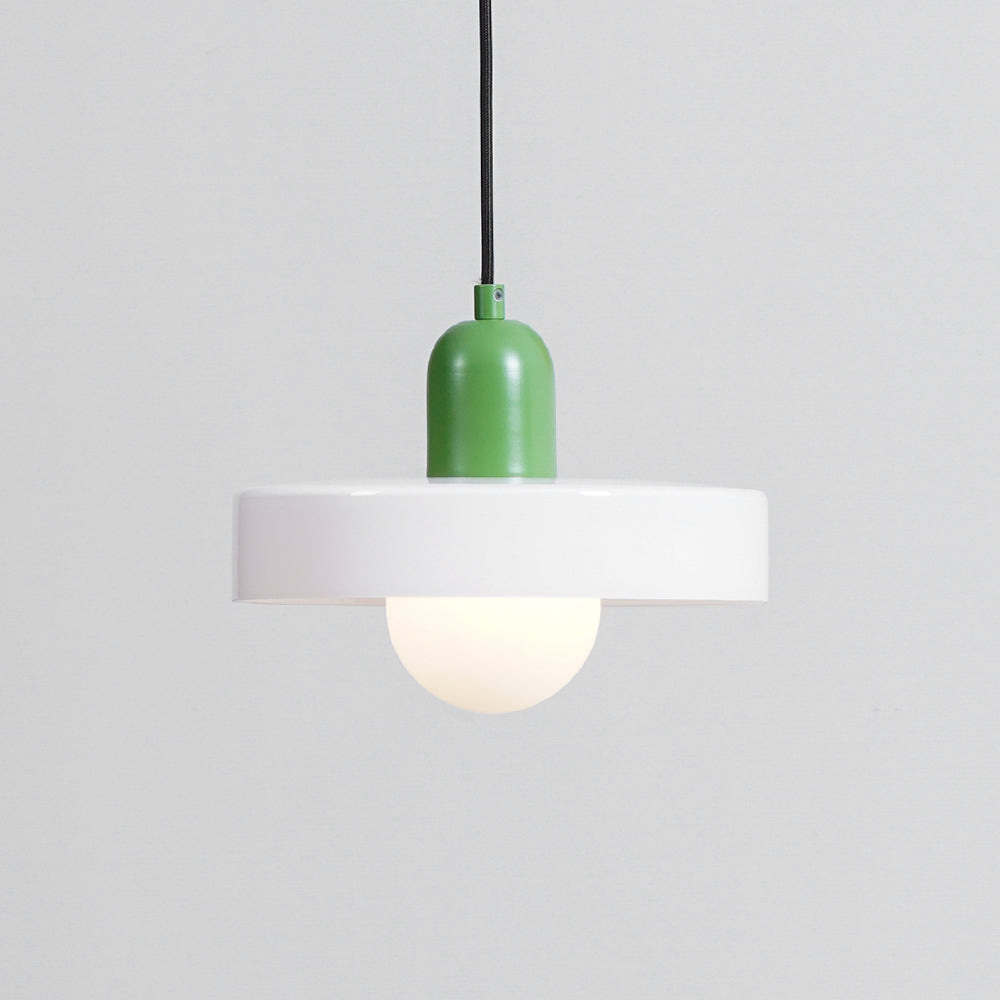 Suspension Moderne avec Diffuseur Givré et Abat-Jour Coloré Ceiling Lamp Electro Paris Ø 9.8″ x H 8.7″ / Dia 25cm x H 22cm Blanc & Vert