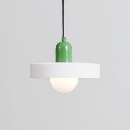 Suspension Moderne avec Diffuseur Givré et Abat-Jour Coloré Ceiling Lamp Electro Paris Ø 9.8″ x H 8.7″ / Dia 25cm x H 22cm Blanc & Vert