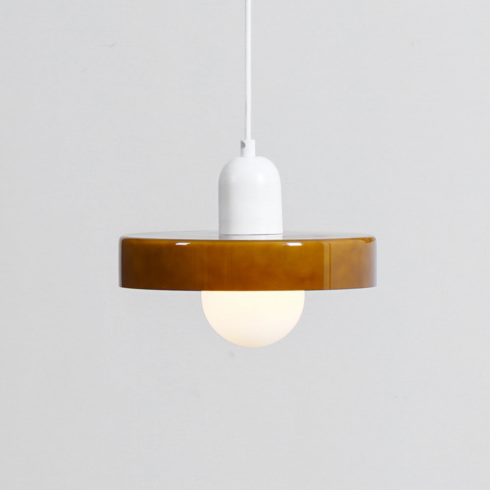 Suspension Moderne avec Diffuseur Givré et Abat-Jour Coloré Ceiling Lamp Electro Paris Ø 9.8″ x H 8.7″ / Dia 25cm x H 22cm Marron & Blanc