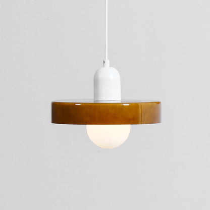 Suspension Moderne avec Diffuseur Givré et Abat-Jour Coloré Ceiling Lamp Electro Paris Ø 9.8″ x H 8.7″ / Dia 25cm x H 22cm Marron & Blanc