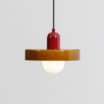 Suspension Moderne avec Diffuseur Givré et Abat-Jour Coloré Ceiling Lamp Electro Paris Ø 9.8″ x H 8.7″ / Dia 25cm x H 22cm Marron & Rouge
