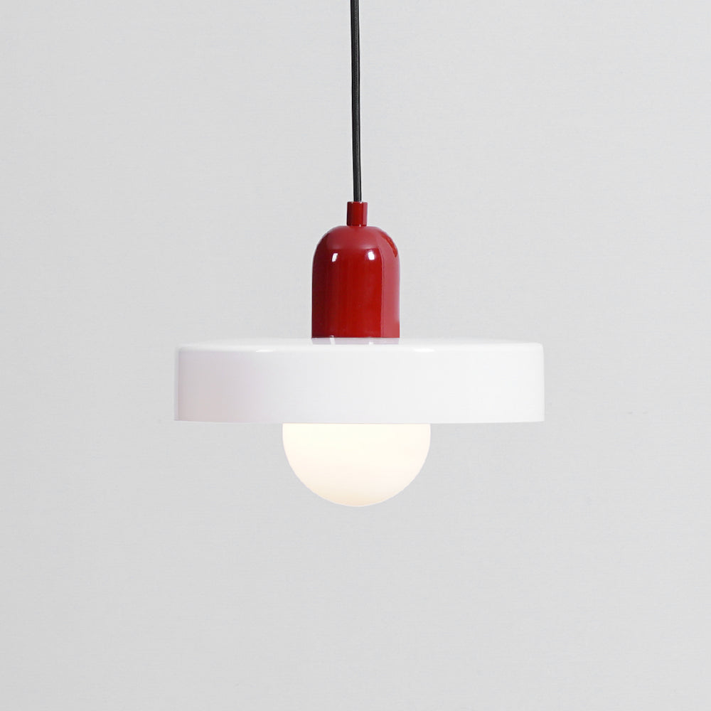 Suspension Moderne avec Diffuseur Givré et Abat-Jour Coloré Ceiling Lamp Electro Paris Ø 9.8″ x H 8.7″ / Dia 25cm x H 22cm Blanc & Rouge