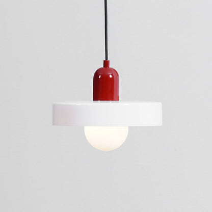 Suspension Moderne avec Diffuseur Givré et Abat-Jour Coloré Ceiling Lamp Electro Paris Ø 9.8″ x H 8.7″ / Dia 25cm x H 22cm Blanc & Rouge