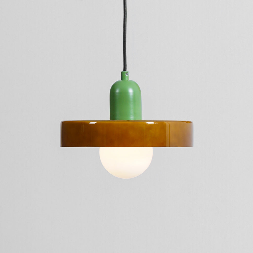 Suspension Moderne avec Diffuseur Givré et Abat-Jour Coloré Ceiling Lamp Electro Paris Ø 9.8″ x H 8.7″ / Dia 25cm x H 22cm Marron & Vert