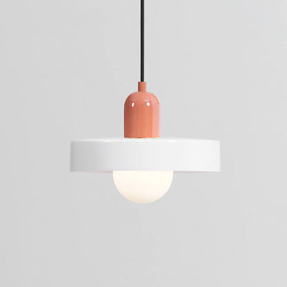 Suspension Moderne avec Diffuseur Givré et Abat-Jour Coloré Ceiling Lamp Electro Paris Ø 9.8″ x H 8.7″ / Dia 25cm x H 22cm Blanc & Rose crevette