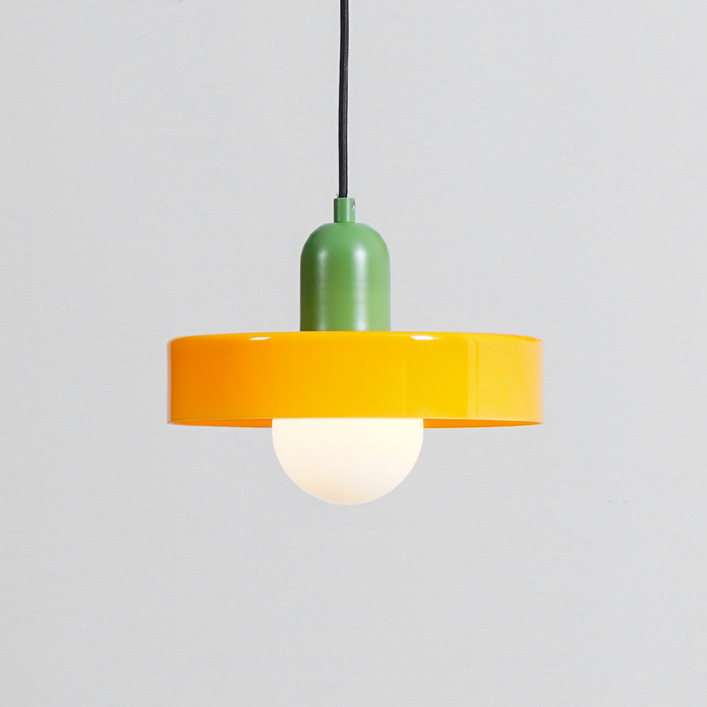 Suspension Moderne avec Diffuseur Givré et Abat-Jour Coloré Ceiling Lamp Electro Paris Ø 9.8″ x H 8.7″ / Dia 25cm x H 22cm Orange & Vert