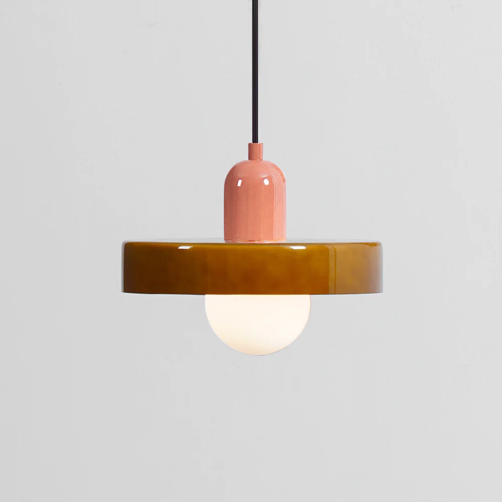 Suspension Moderne avec Diffuseur Givré et Abat-Jour Coloré Ceiling Lamp Electro Paris Ø 9.8″ x H 8.7″ / Dia 25cm x H 22cm Marron & Rose crevette
