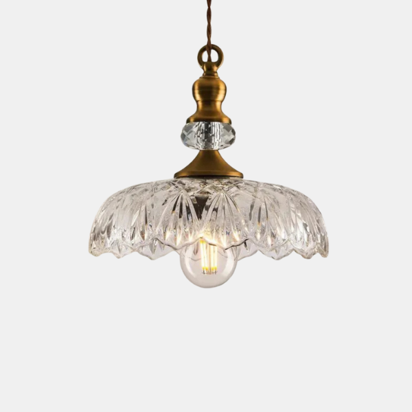 Suspension Rétro en Verre avec Abat-jour Cannelé pour un Éclairage Élégant Éclairage Electro Paris Or
