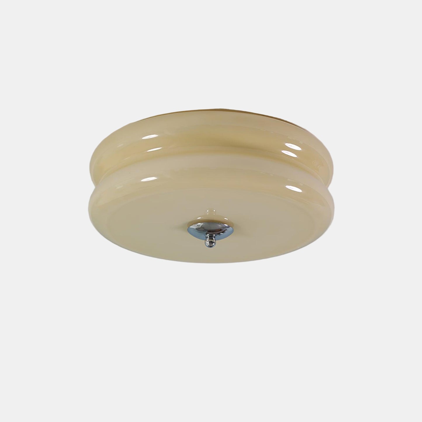 Suspension Vintage Art Déco En Verre Blanc Pour Intérieurs Modernes Luminaires suspendus Electro Paris Ø 12.6″ x H 5.1″ / Dia 32cm x H 13cm Chrome+Beige Lumière chaude