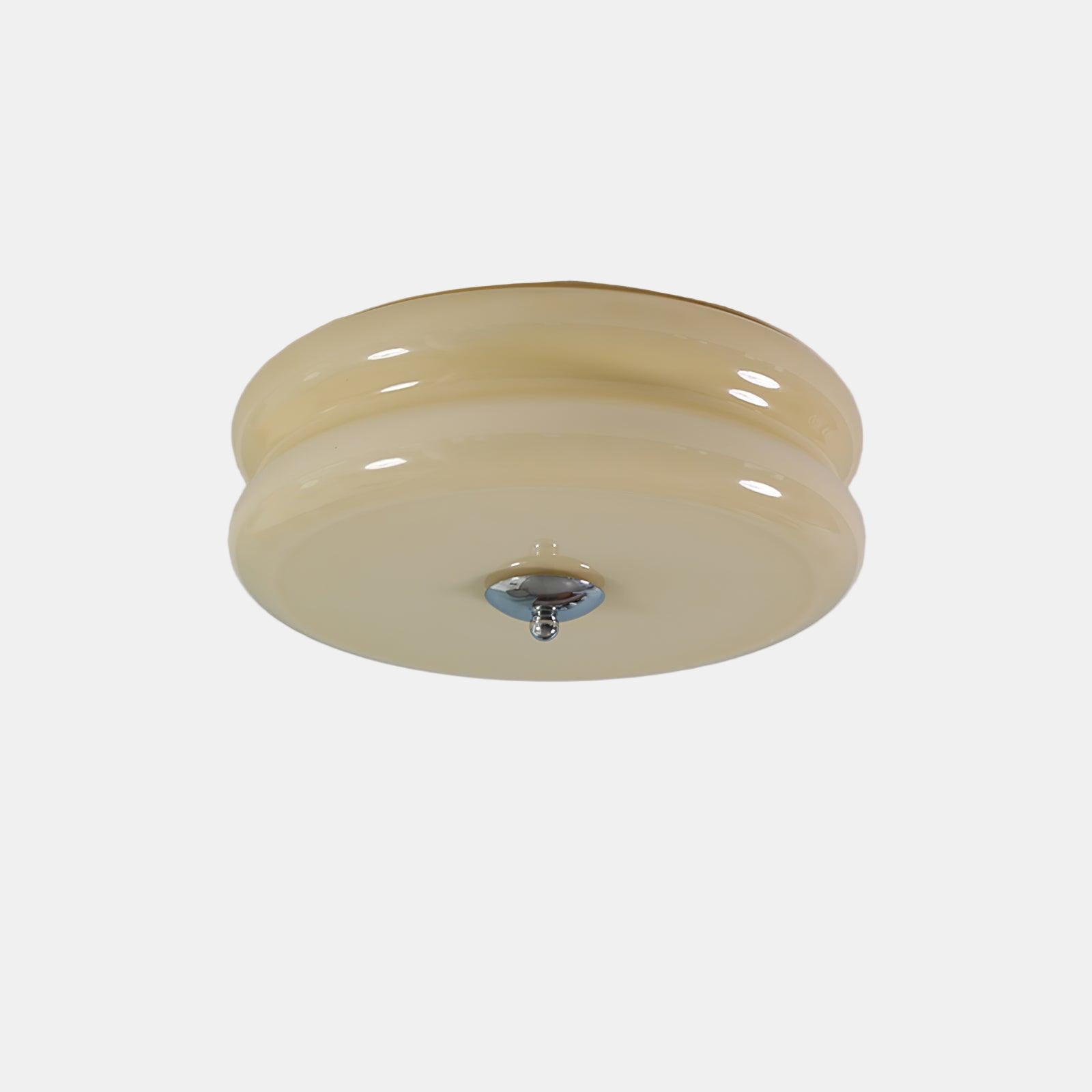 Suspension Vintage Art Déco En Verre Blanc Pour Intérieurs Modernes Luminaires suspendus Electro Paris Ø 12.6″ x H 5.1″ / Dia 32cm x H 13cm Chrome+Beige Lumière chaude