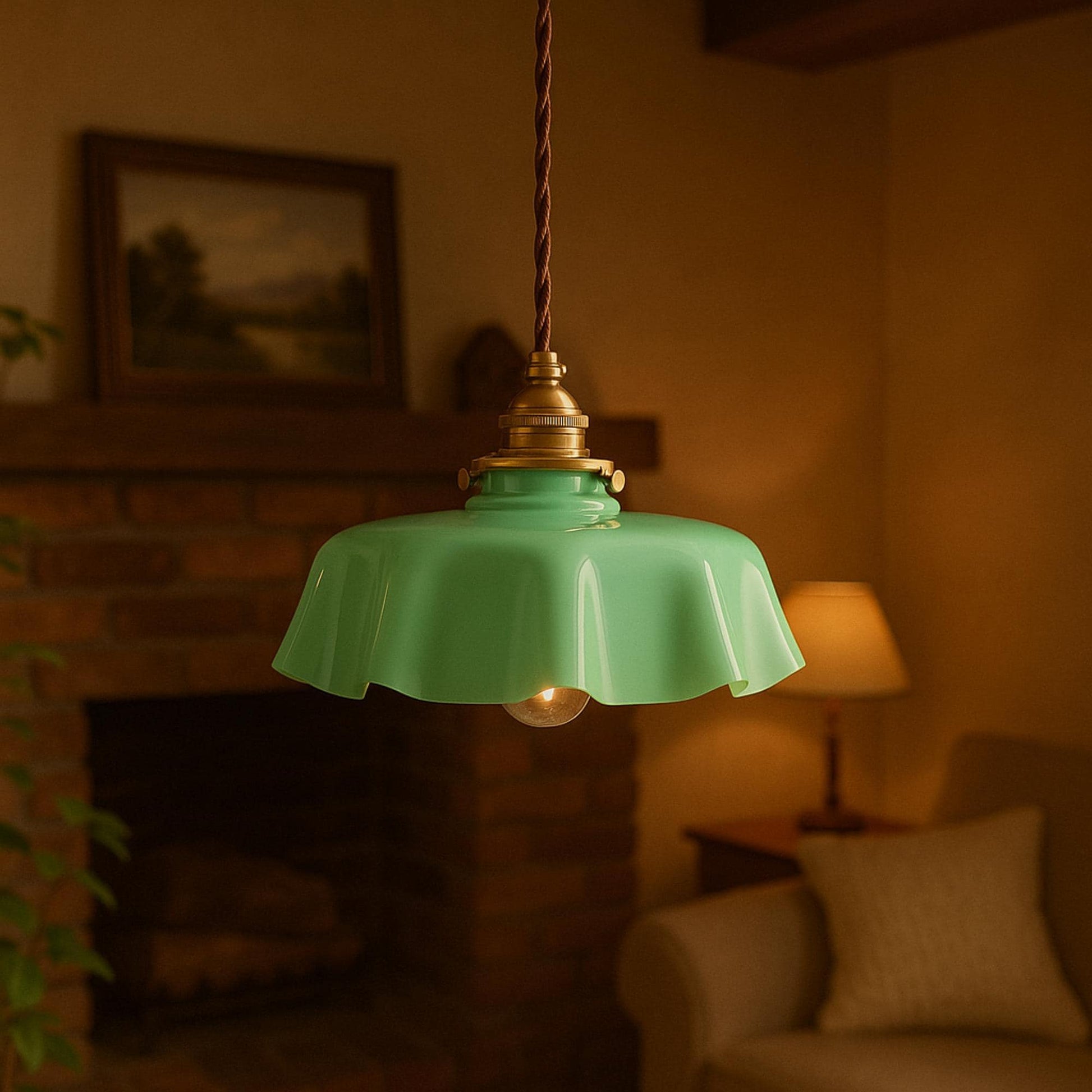 Suspension Vintage en Verre Côtelé avec Accents en Laiton pour un Éclairage Élégant Éclairage Electro Paris Vert Blanc Chaud