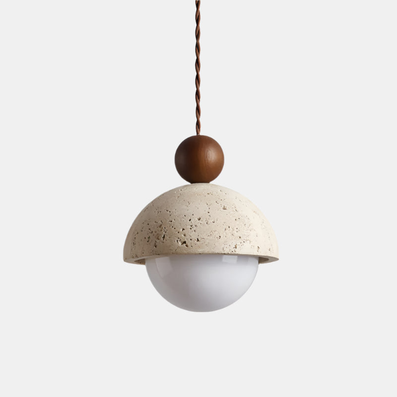 Suspension de plafond élégante avec détails en bois et en verre Ceiling Lamp Electro Paris Ø 15cm x H 17cm Couleur noyer & Beige