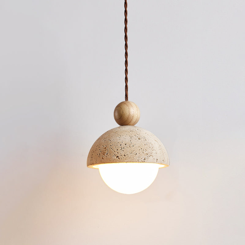 Suspension de plafond élégante avec détails en bois et en verre Ceiling Lamp Electro Paris Ø 15cm x H 17cm Couleur bois & Beige